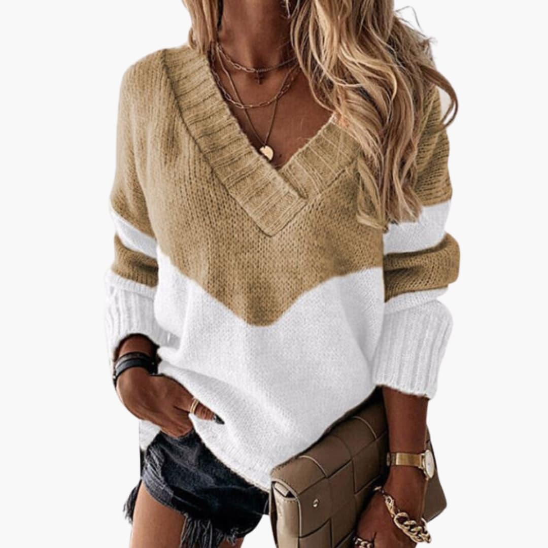 Damen Strickpullover mit V-Ausschnitt 0