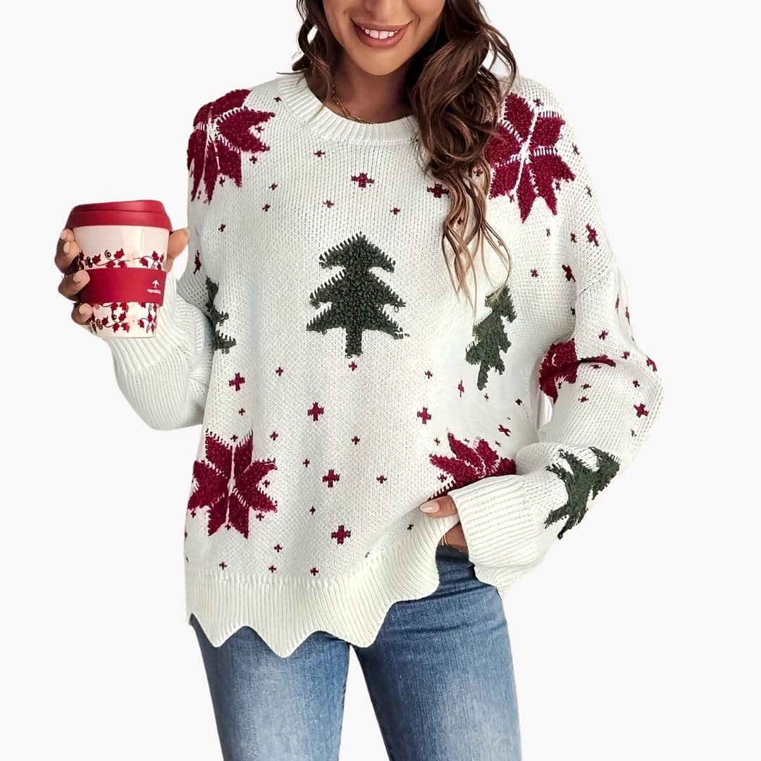 Damen Strickpullover mit festlichem Muster 1
