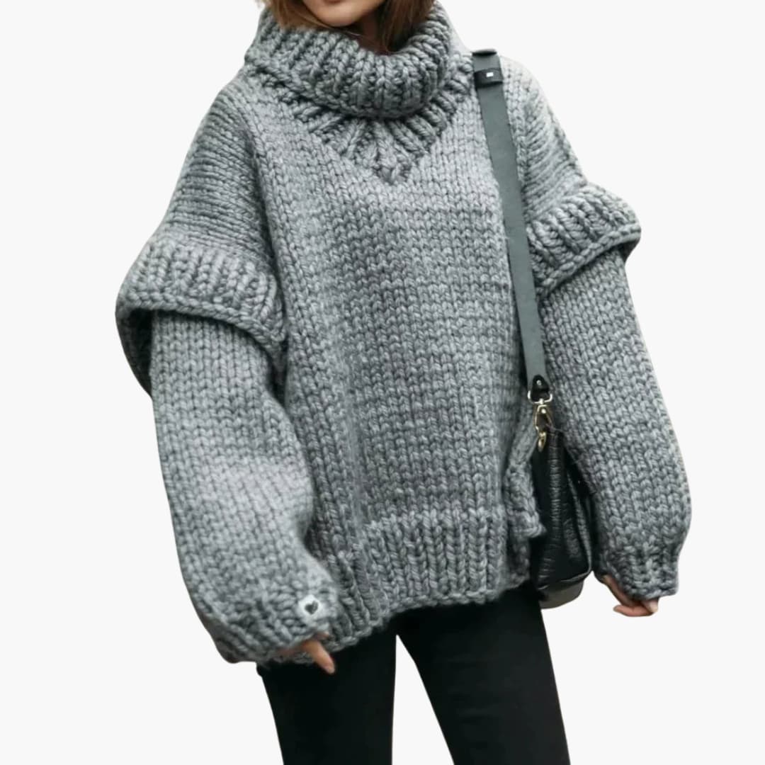 Damen Strickpullover mit hohem Kragen und geripptem Saum 0