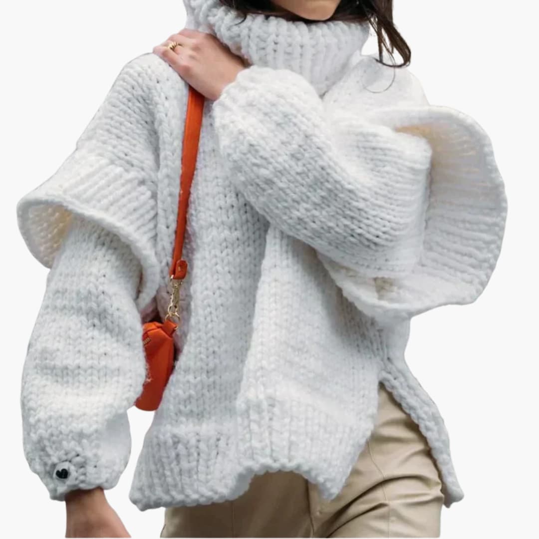 Damen Strickpullover mit hohem Kragen und geripptem Saum 2
