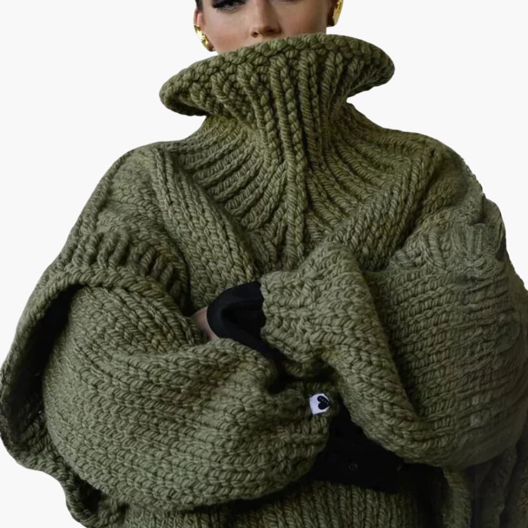 Damen Strickpullover mit hohem Kragen und geripptem Saum 3
