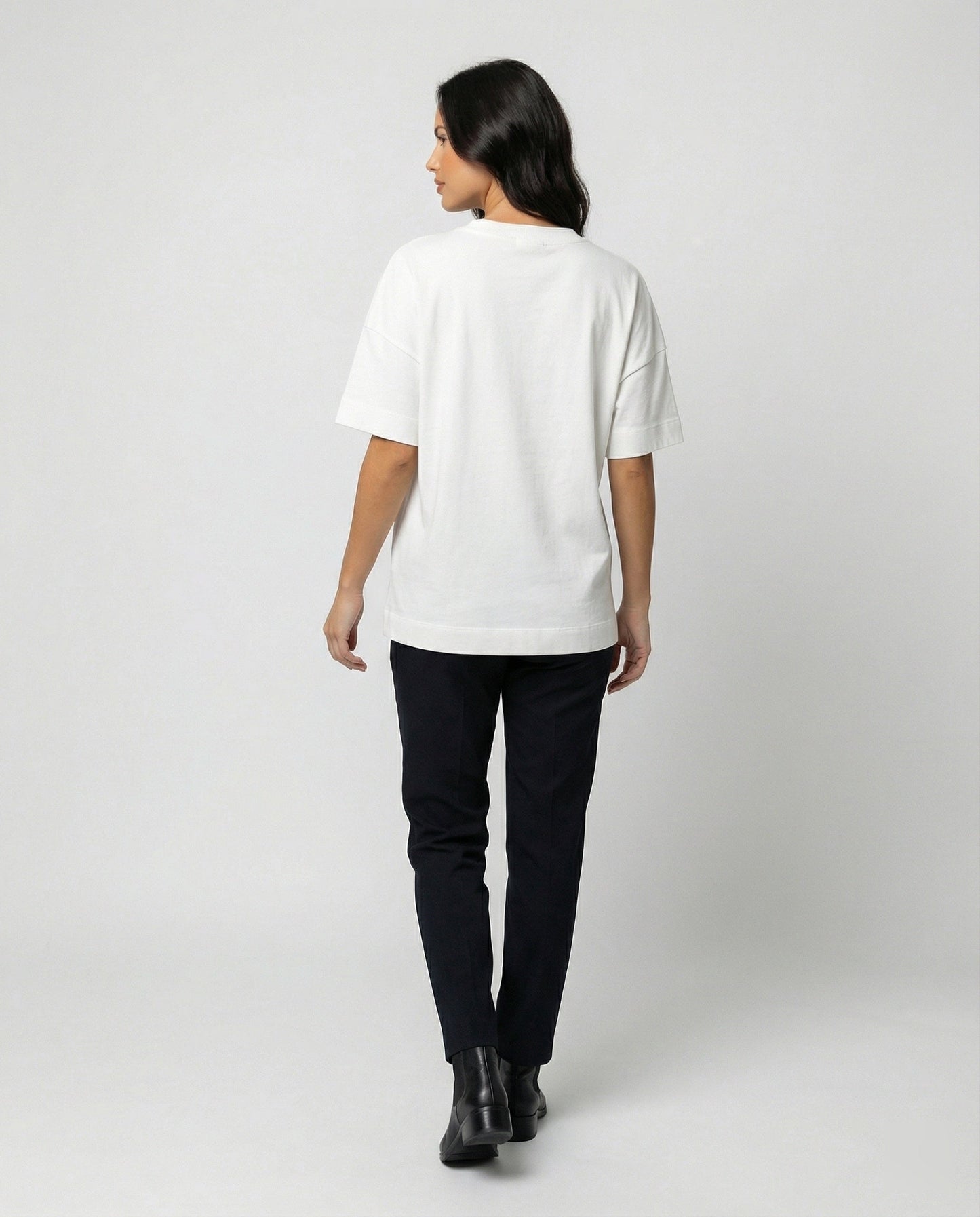 Damen T-Shirt Slim Fit Kurzarm Rundhals Schwarz Weiße Baumwolle