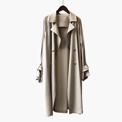 Damen Trenchcoat Lang mit Reverskragen und Knopfverschluss vorne 0