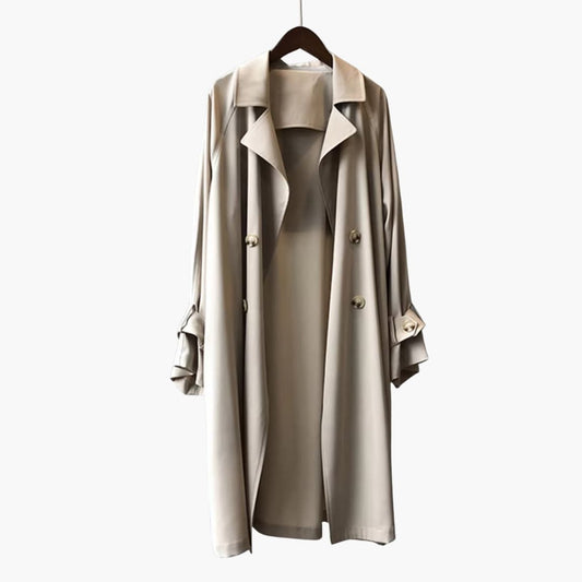 Damen Trenchcoat Lang mit Reverskragen und Knopfverschluss vorne 0