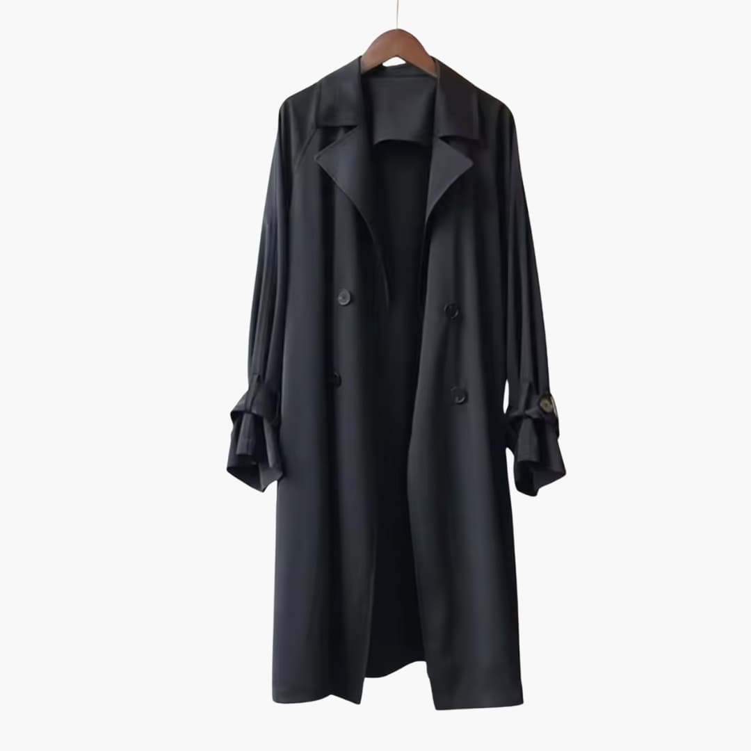 Damen Trenchcoat Lang mit Reverskragen und Knopfverschluss vorne 3