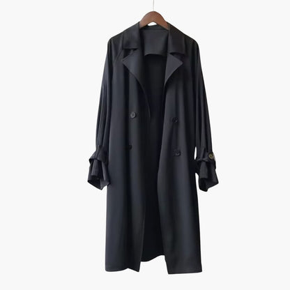 Damen Trenchcoat Lang mit Reverskragen und Knopfverschluss vorne 3