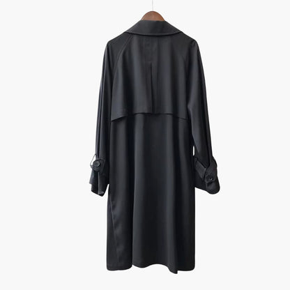 Damen Trenchcoat Lang mit Reverskragen und Knopfverschluss vorne 4