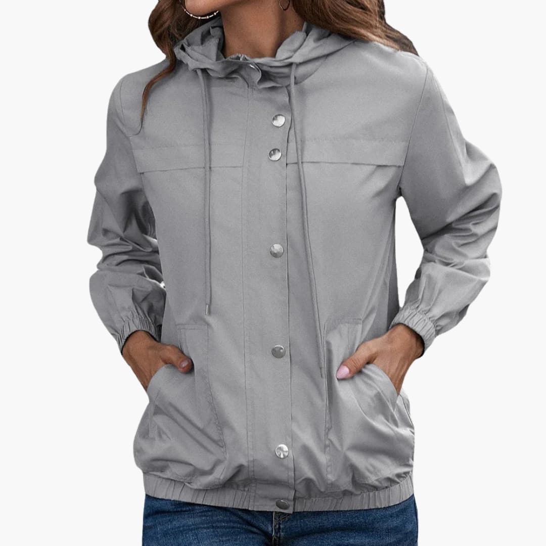 Damen Trenchcoat mit Kapuze, Knopfverschluss und Fronttaschen 1