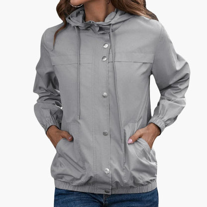 Damen Trenchcoat mit Kapuze, Knopfverschluss und Fronttaschen 1
