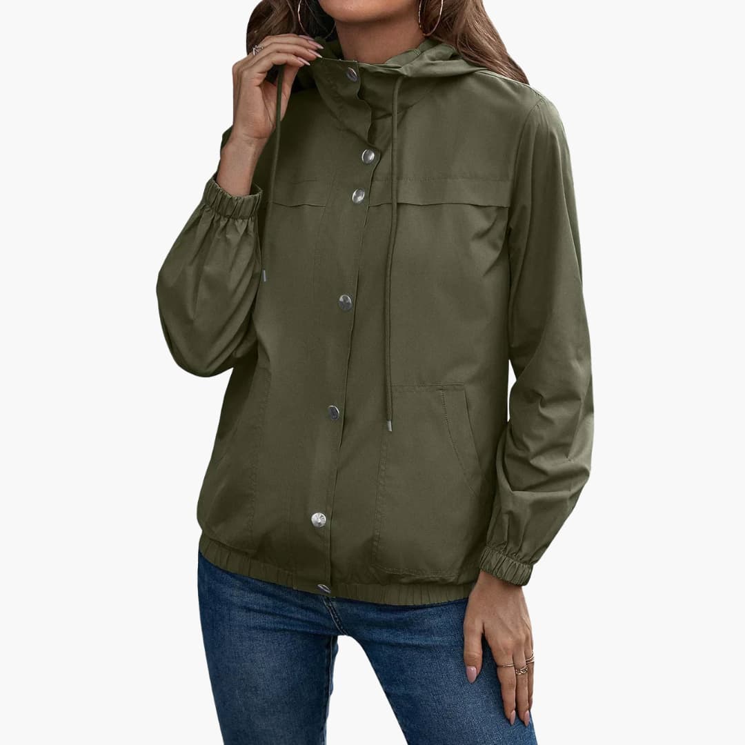 Damen Trenchcoat mit Kapuze, Knopfverschluss und Fronttaschen 5