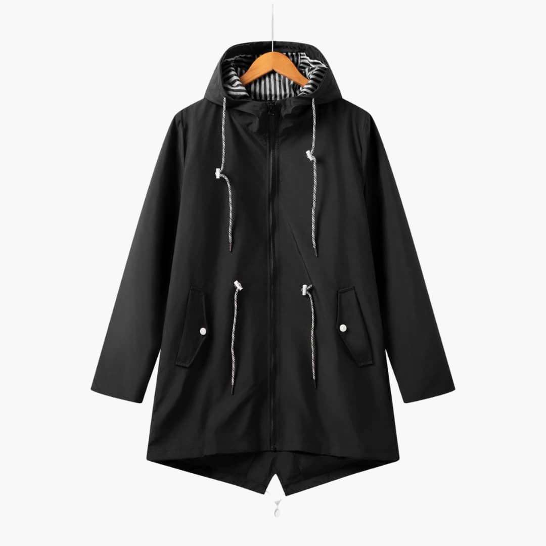 Damen Trenchcoat mit Kapuze, Reißverschluss und Fronttaschen 1