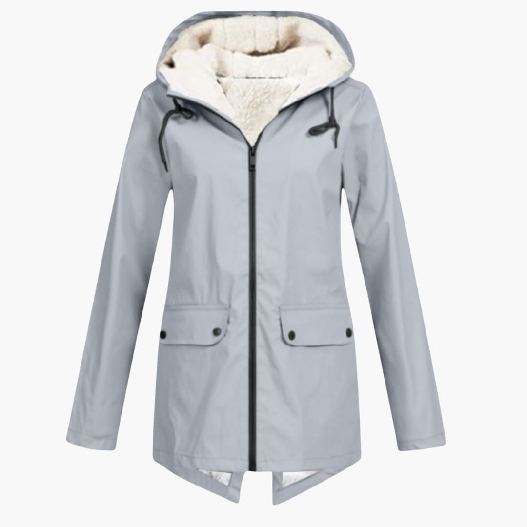 Damen Trenchcoat mit Kapuze, Reißverschluss und Fronttaschen 1