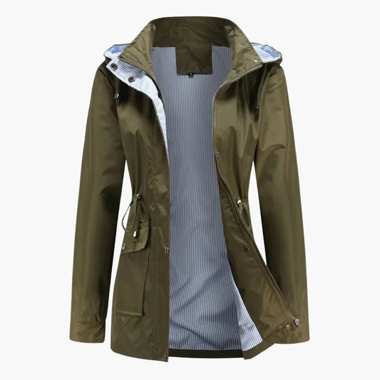 Damen Trenchcoat mit abnehmbarer Kapuze und verstellbarer Taille 0