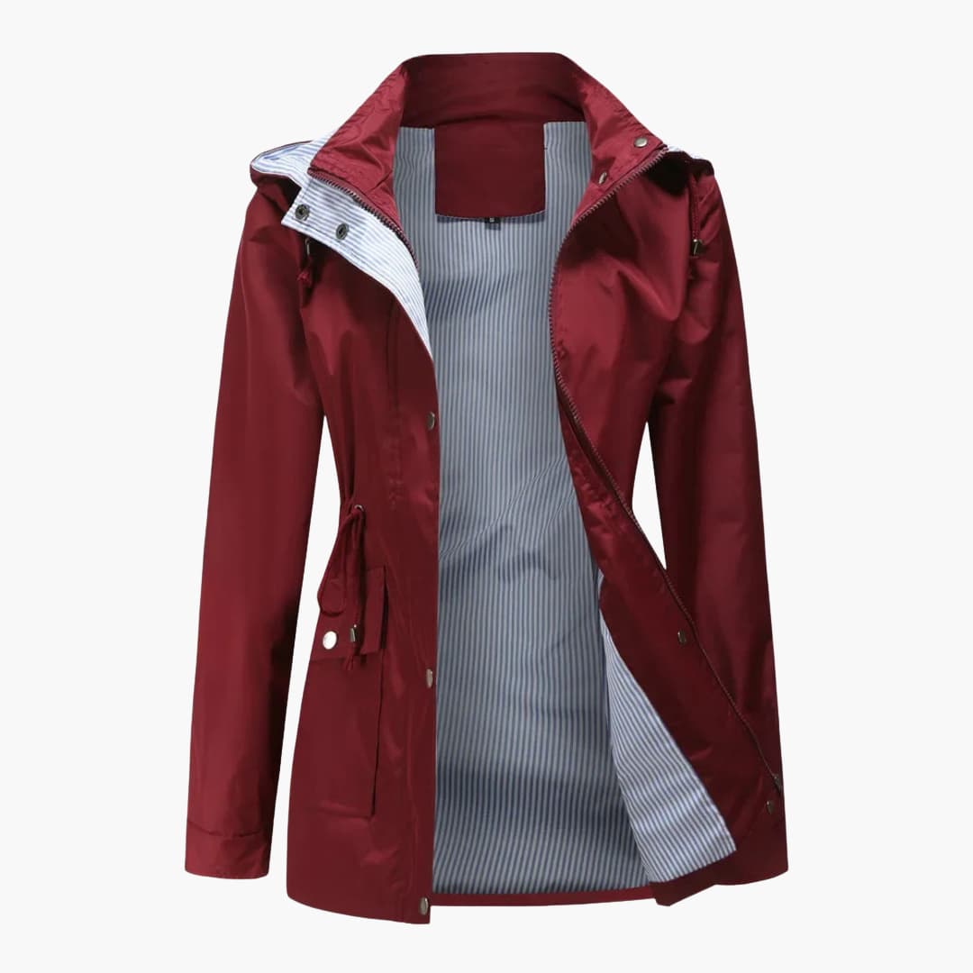 Damen Trenchcoat mit abnehmbarer Kapuze und verstellbarer Taille 2