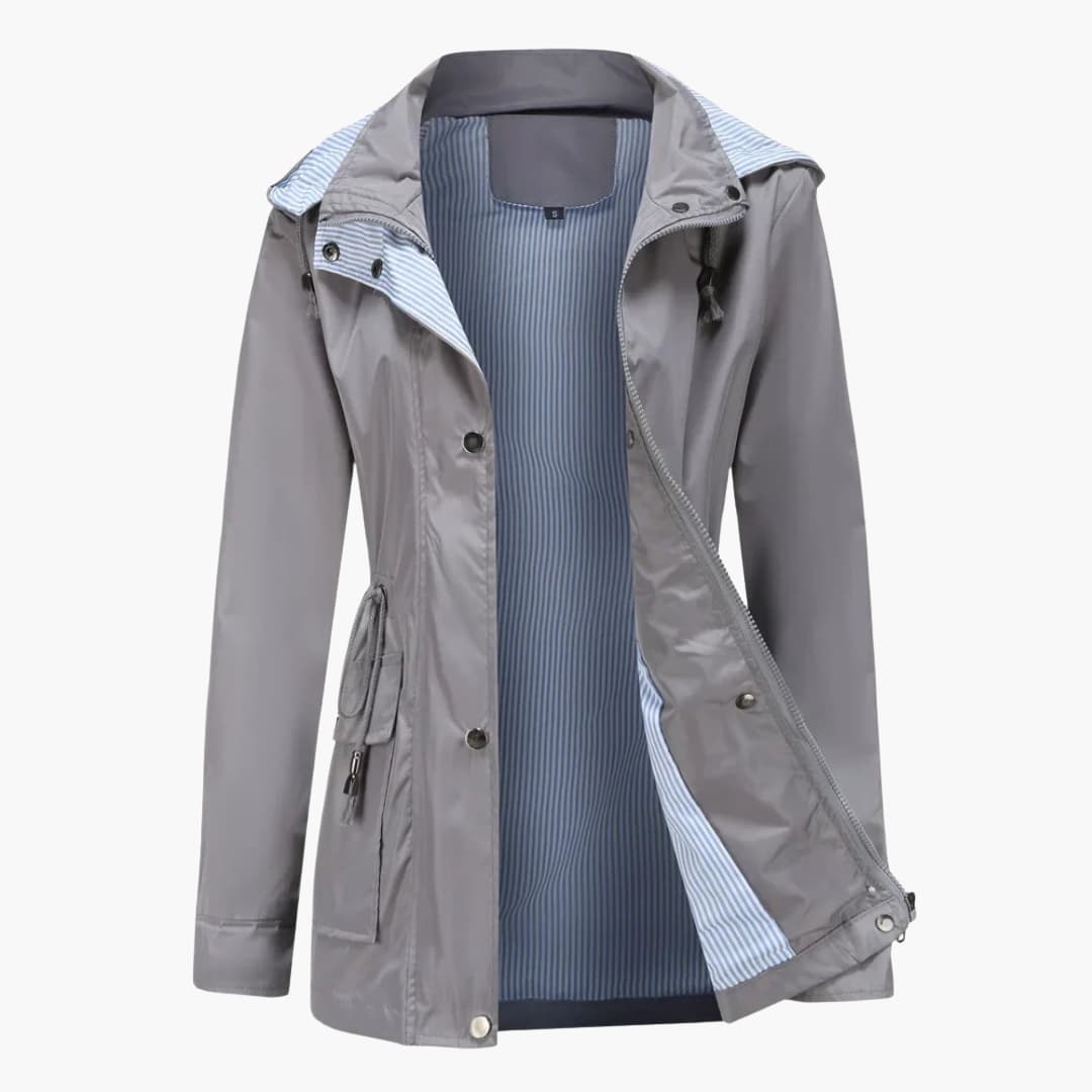 Damen Trenchcoat mit abnehmbarer Kapuze und verstellbarer Taille 3