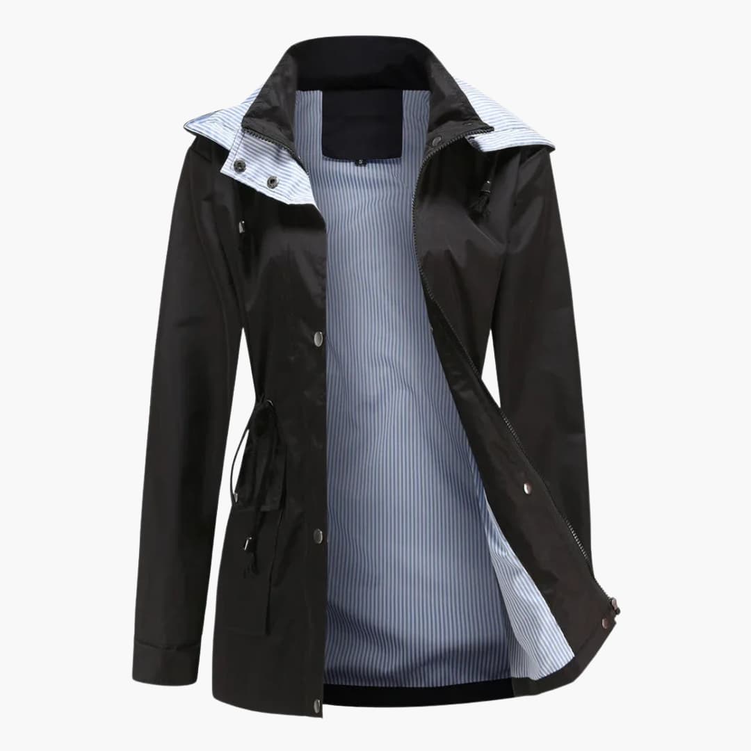 Damen Trenchcoat mit abnehmbarer Kapuze und verstellbarer Taille 4