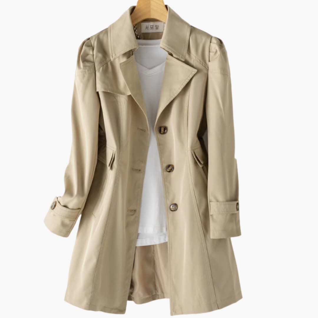 Damen Trenchcoat mit fallendem Revers und Knopfverschluss 1