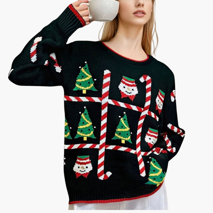 Damen Weihnachts-Pullover mit Baum und Schneeflockenmotiv 2