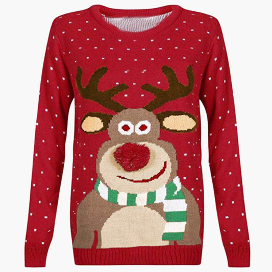 Damen Weihnachts-Pullover mit Rentier und Strukturdetails 0