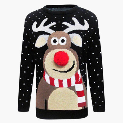 Damen Weihnachts-Pullover mit Rentier und Strukturdetails 2