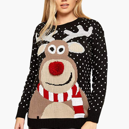 Damen Weihnachts-Pullover mit Rentier und Strukturdetails 3