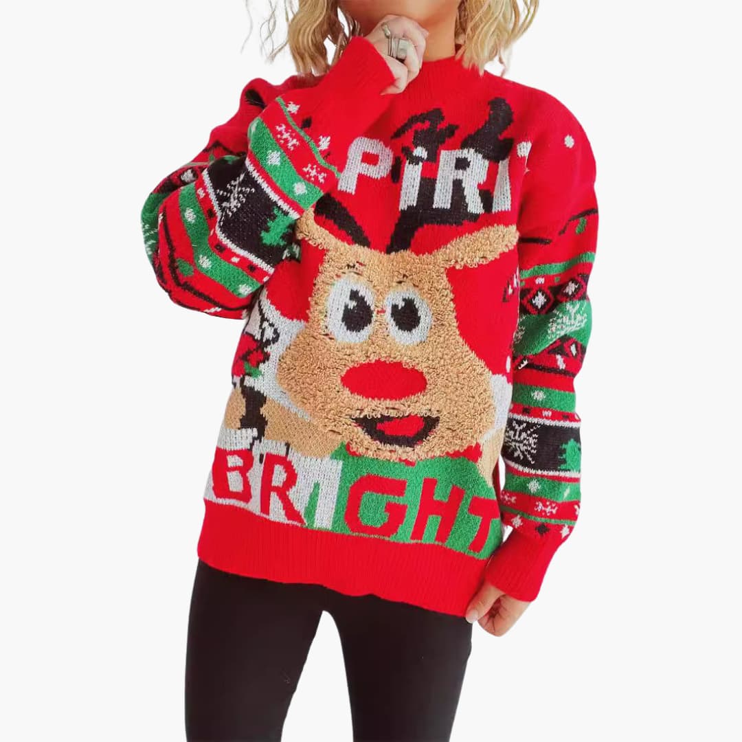 Damen Weihnachts-Pullover mit Rentiermotiv und festlichem Strickmuster 2