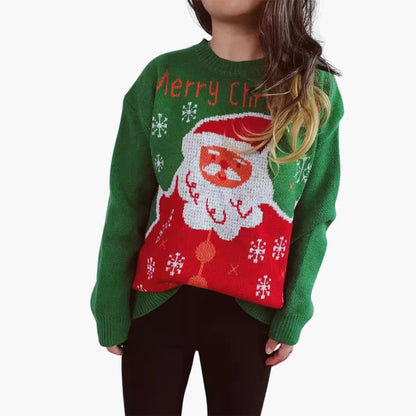 Damen Weihnachts-Pullover mit Santa-Motiv und Schneeflocken-Design 0