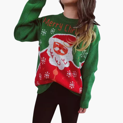 Damen Weihnachts-Pullover mit Santa-Motiv und Schneeflocken-Design 2
