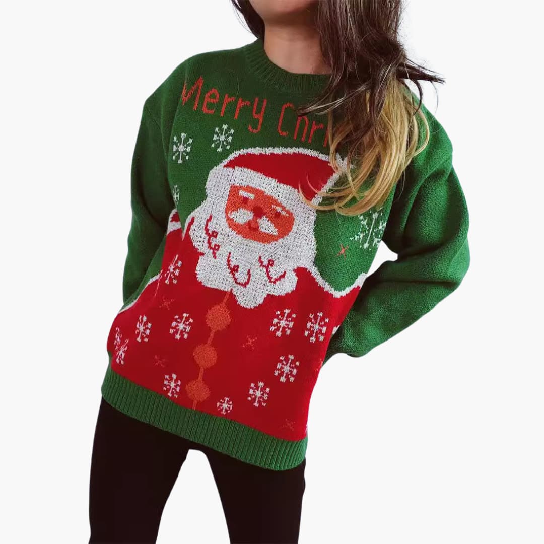 Damen Weihnachts-Pullover mit Santa-Motiv und Schneeflocken-Design 3