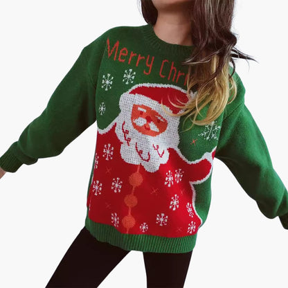 Damen Weihnachts-Pullover mit Santa-Motiv und Schneeflocken-Design 4