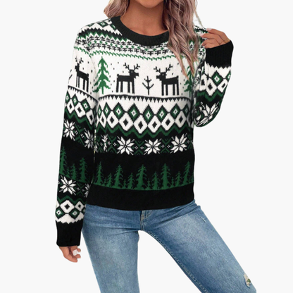 Damen Weihnachts Pullover mit Rentier und Baummotiv 0