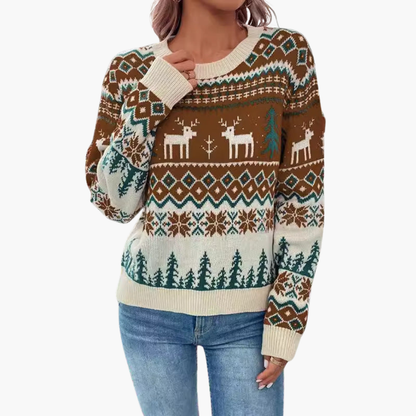 Damen Weihnachts Pullover mit Rentier und Baummotiv 2