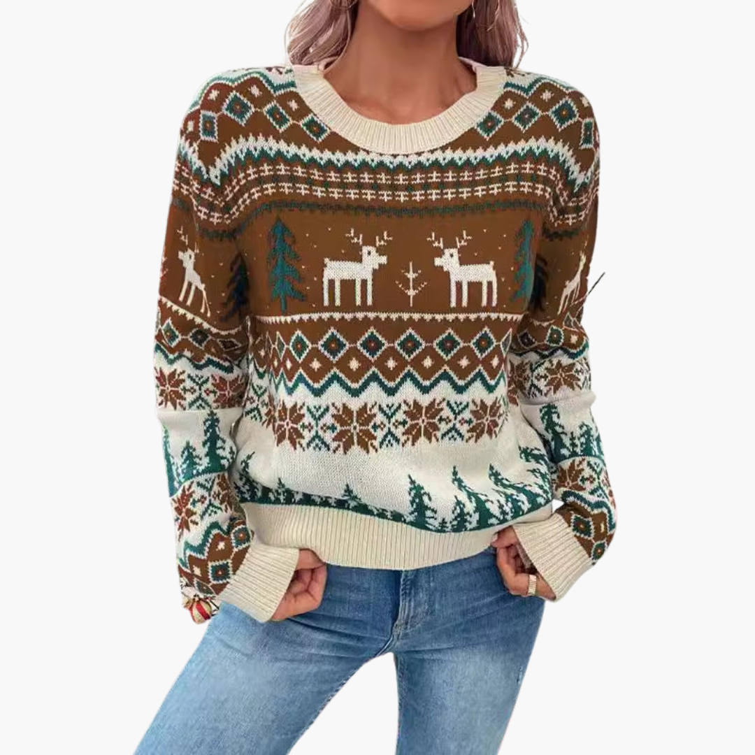 Damen Weihnachts Pullover mit Rentier und Baummotiv 3