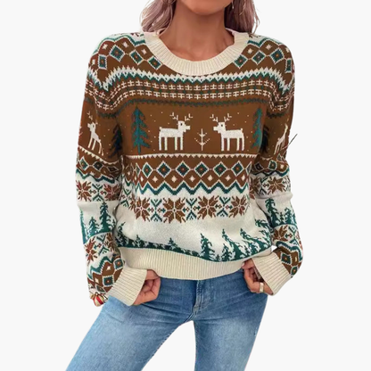 Damen Weihnachts Pullover mit Rentier und Baummotiv 3