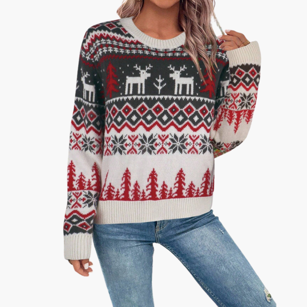 Damen Weihnachts Pullover mit Rentier und Baummotiv 4