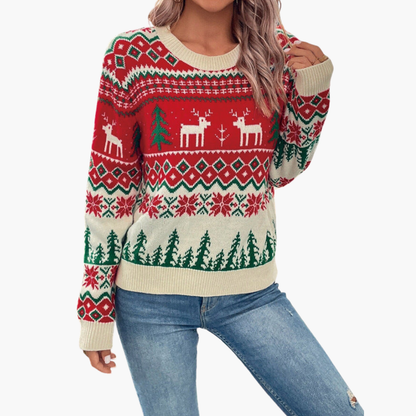 Damen Weihnachts Pullover mit Rentier und Baummotiv 6