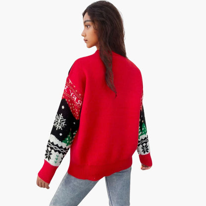 Damen Weihnachts Pullover mit Schneeflocken und Tannenbaum Muster 4