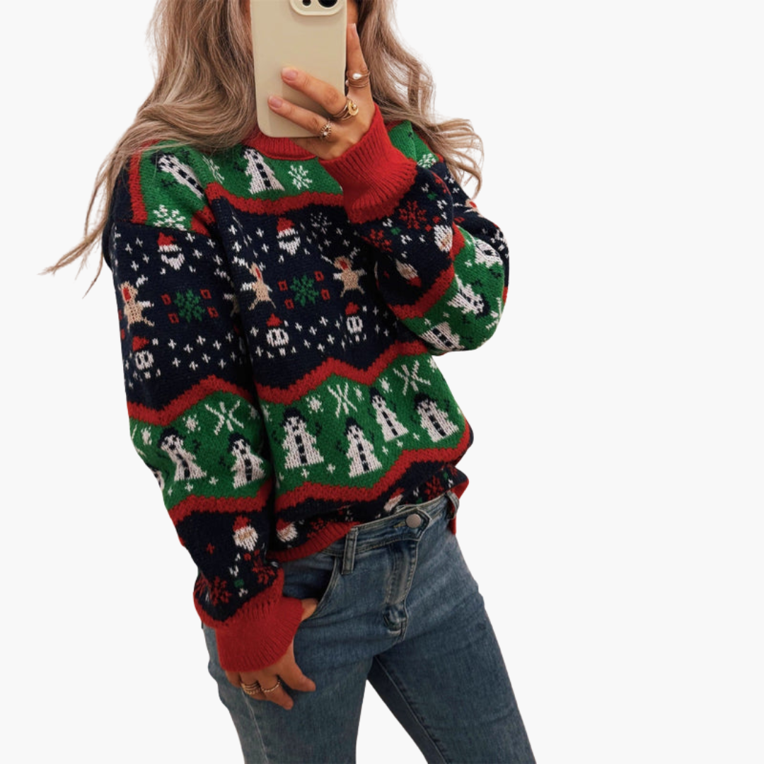 Damen Weihnachts Pullover mit festlichem Motiv 2