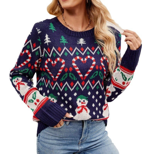 Damen Weihnachtspullover mit Herz und Tannenbaum-Motiv 0