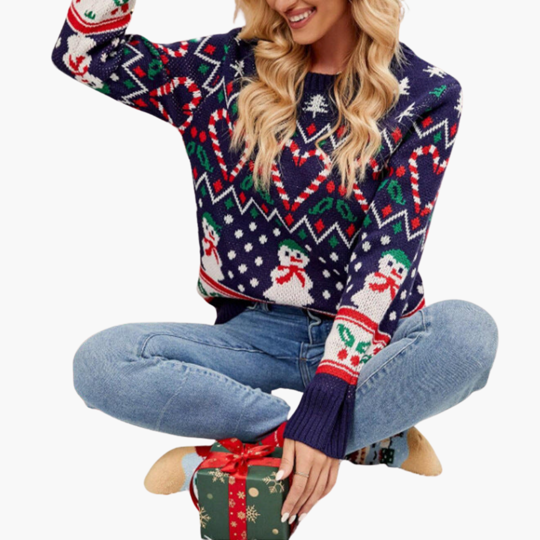 Damen Weihnachtspullover mit Herz und Tannenbaum-Motiv 2