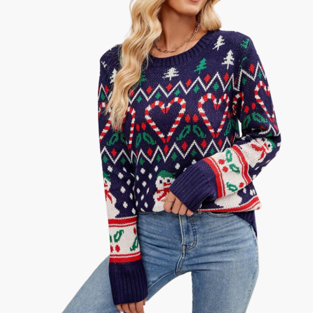 Damen Weihnachtspullover mit Herz und Tannenbaum-Motiv 3