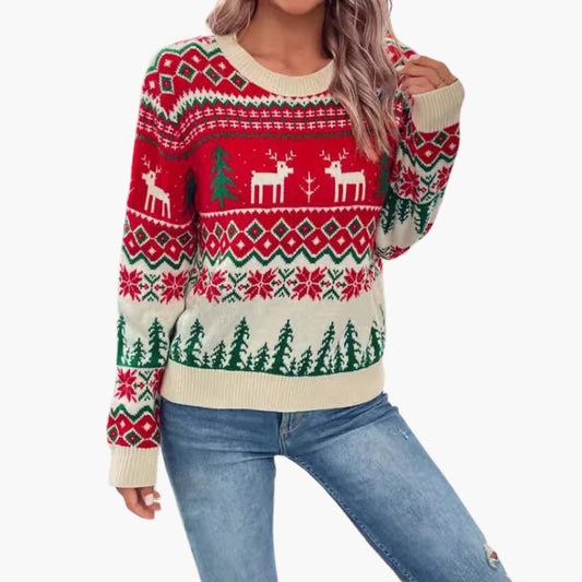 Damen Weihnachtspullover mit Rentier und Baumdesign 0