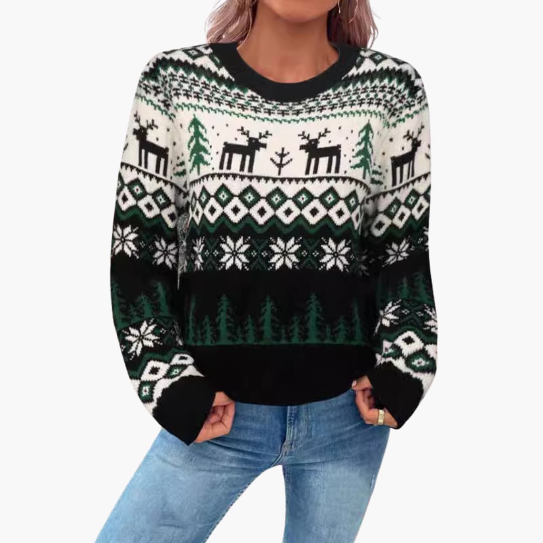 Damen Weihnachtspullover mit Rentier und Baumdesign 1
