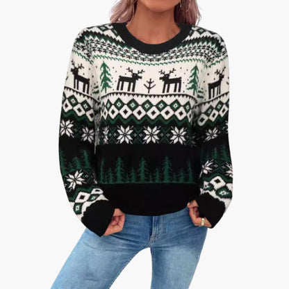 Damen Weihnachtspullover mit Rentier und Baumdesign 1