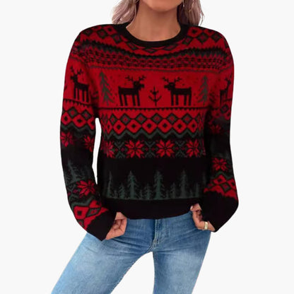 Damen Weihnachtspullover mit Rentier und Baumdesign 2