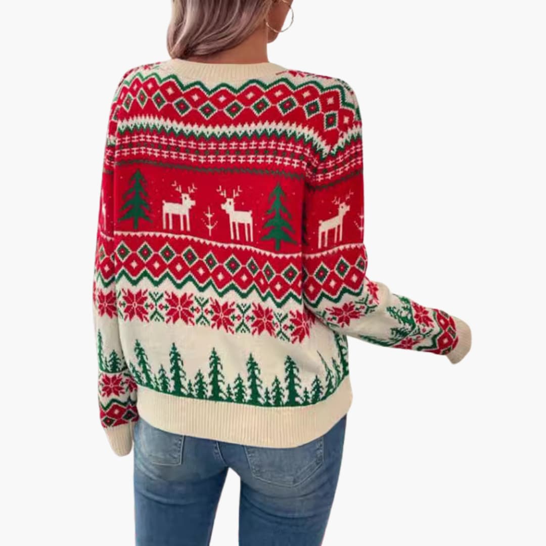 Damen Weihnachtspullover mit Rentier und Baumdesign 3
