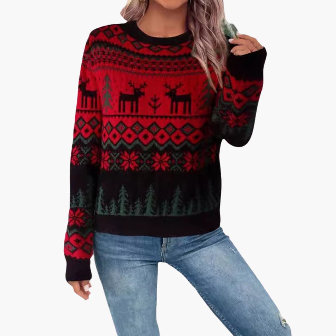 Damen Weihnachtspullover mit Rentier und Baumdesign 4