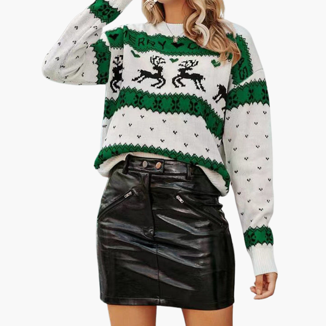 Damen Weihnachtspullover mit Rentier und Schneeflockenmuster 0