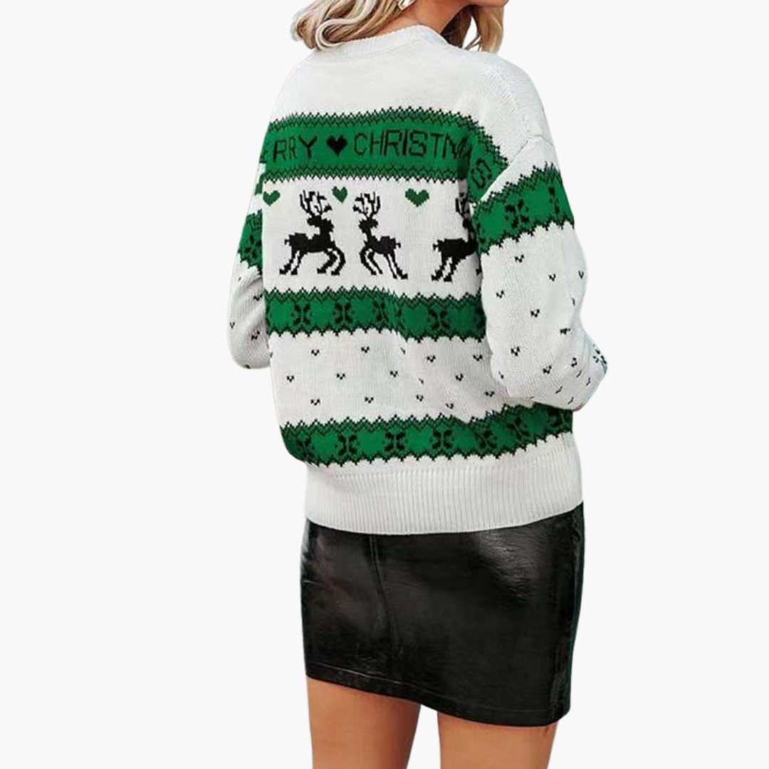 Damen Weihnachtspullover mit Rentier und Schneeflockenmuster 1