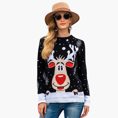 Damen Weihnachtspullover mit Rentier und Schneeflockenmuster 1